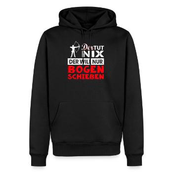 Der tut nix der will nur Bogenschießen - Männer Premium Bio Hoodie - Schwarz - Vorne - Nico (187cm)