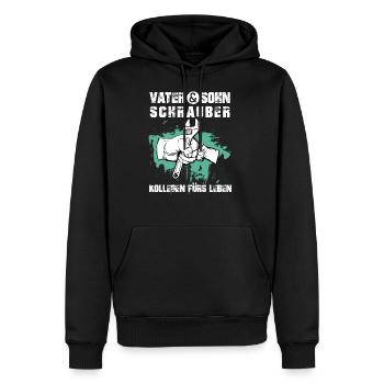 Tournevis père et fils - Sweat à capuche Premium bio Homme - noir - Devant - Nico (187cm)
