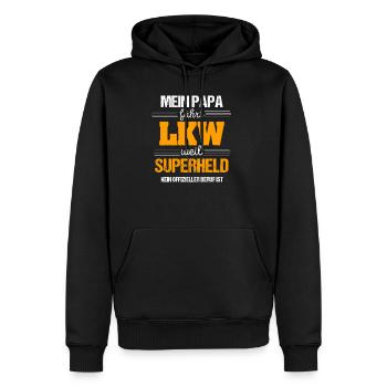 Chauffeur de camion ou super-héros - père, camionneur, camion - Sweat à capuche Premium bio Homme - noir - Devant - Nico (187cm)
