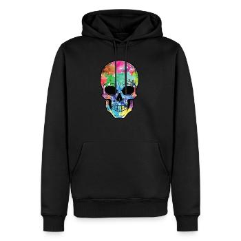 Bunter Totenkopf - Männer Premium Bio Hoodie - Schwarz - Vorne - Nico (187cm)