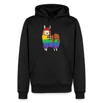 Faultier reitet auf Lama - Männer Premium Bio Hoodie - Schwarz - Vorne - Nico (187cm)
