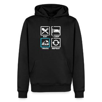 Trucker - Männer Premium Bio Hoodie - Schwarz - Vorne - Nico (187cm)