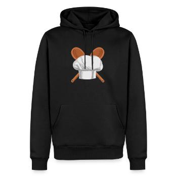 Koch - Kochmütze - Holzbesteck - Männer Premium Bio Hoodie - Schwarz - Vorne - Nico (187cm)