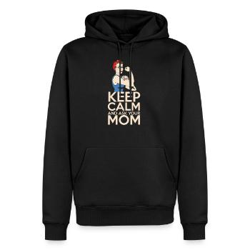 Reste calme et demande à maman Reste calme et demande à maman - Sweat à capuche Premium bio Homme - noir - Devant - Nico (187cm)