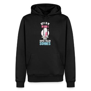 Ich bin Mama eines super tollen Sohnes - Männer Premium Bio Hoodie - Schwarz - Vorne - Nico (187cm)