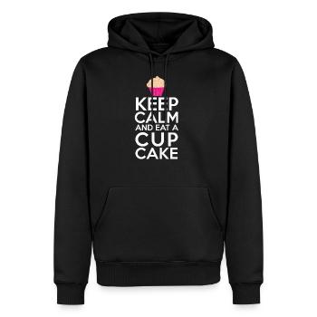 Restez calme Restez calme et mangez un petit gâteau - Sweat à capuche Premium bio Homme - noir - Devant - Nico (187cm)
