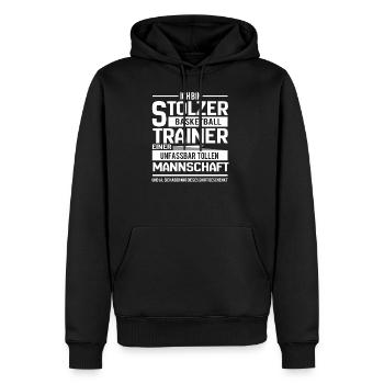 Basketball Trainer Geschenk - Männer Premium Bio Hoodie - Schwarz - Vorne - Nico (187cm)