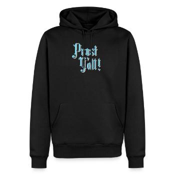 Produit Prost Y’All - Drôle d’allemand - Sweat à capuche Premium bio Homme - noir - Devant - Nico (187cm)