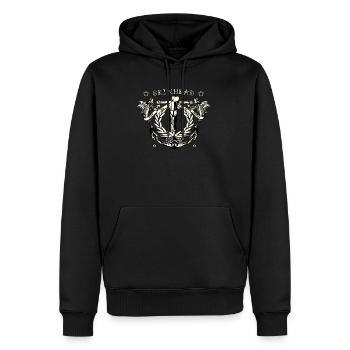 Crucified Skinhead-Produkt für antirassistischen Trojaner - Männer Premium Bio Hoodie - Schwarz - Vorne - Nico (187cm)