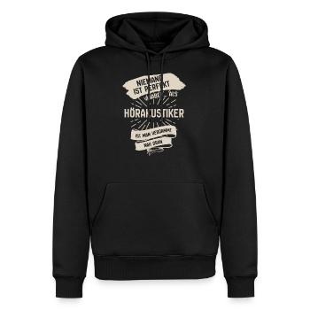 hörakustiker sind perfekt nah dran Spruch - Männer Premium Bio Hoodie - Schwarz - Vorne - Nico (187cm)