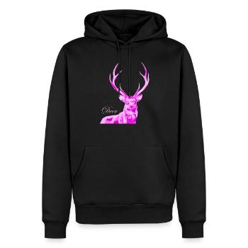 Cerf rose - Sweat à capuche Premium bio Homme - noir - Devant - Nico (187cm)