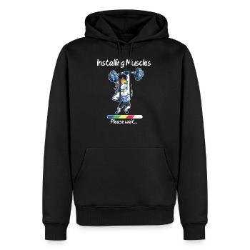 Installing Muscles Please Wait Unicorn Fitness - Men’s Premium Organic Hoodie - black - Front - Nico (187cm)