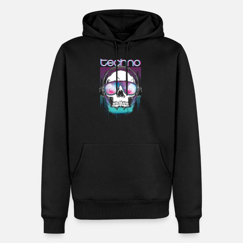 Techno MDMA Totenkopf Psytrance - Männer Premium Bio Hoodie - Schwarz
