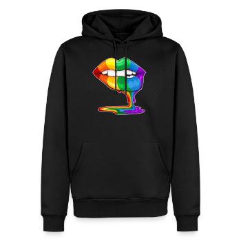 LGBT Gay Pride Kiss Kussmund Gay Rainbow Lips - Men’s Premium Organic Hoodie - black - Front - Nico (187cm)