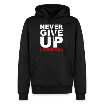 Never Give Up Liverpool - Football, Sports de ballon, Rouge - Sweat à capuche Premium bio Homme - noir - Devant - Nico (187cm)
