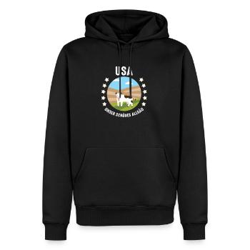 Urlaub im Allgäu Unser schönes Allgäu - Männer Premium Bio Hoodie - Schwarz - Vorne - Nico (187cm)