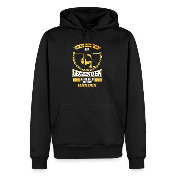 Stahlgießer Nur Legenden arbeiten mit den Händen - Männer Premium Bio Hoodie - Schwarz - Vorne - Nico (187cm)