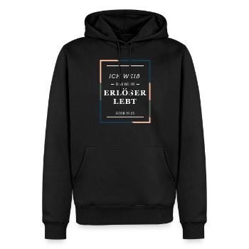 Ich weiß das mein Erlöser lebt. Christlich, Bibel - Männer Premium Bio Hoodie - Schwarz - Vorne - Nico (187cm)