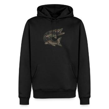 Brochet Petri salut pêche pêche rengaine pêche - Sweat à capuche Premium bio Homme - noir - Devant - Nico (187cm)