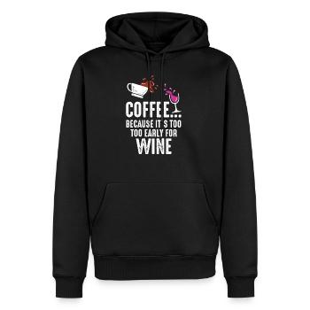 Kaffee weil es früh für Wein ist. - Männer Premium Bio Hoodie - Schwarz - Vorne - Nico (187cm)