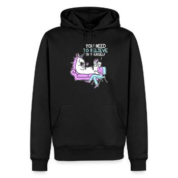 Einhorn, das Sie an sich selbst glauben müssen - Männer Premium Bio Hoodie - Schwarz - Vorne - Nico (187cm)