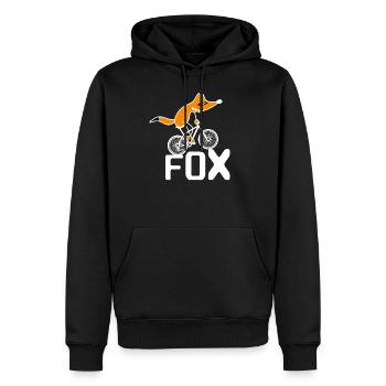 Cleverer Fuchs fährt Fahrrad Fox auf BMX - Männer Premium Bio Hoodie - Schwarz - Vorne - Nico (187cm)