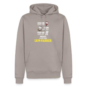 Truck driver - Men’s Premium Organic Hoodie - taupe - Front - Nico (187cm)