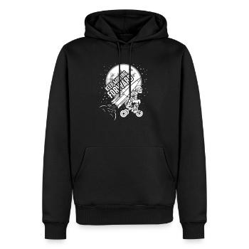 Keep Moving Forward Rocket Tricycle Skeleton Skull - Men’s Premium Organic Hoodie - black - Front - Nico (187cm)
