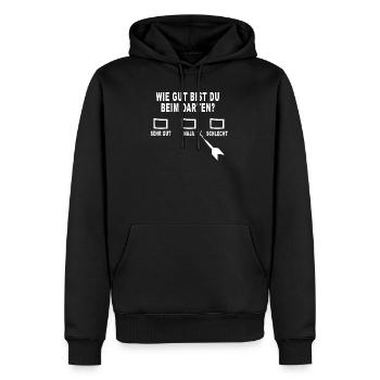 Gut beim Dart spielen? - Männer Premium Bio Hoodie - Schwarz - Vorne - Nico (187cm)