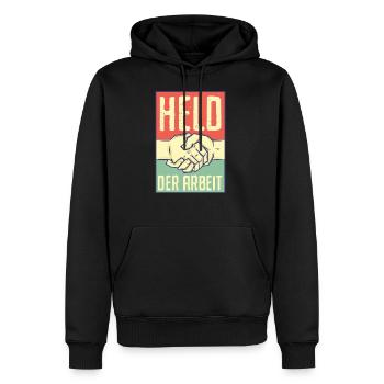 DDR Shirt Held der Arbeit - Männer Premium Bio Hoodie - Schwarz - Vorne - Nico (187cm)