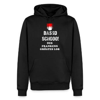 Bassd Schoo! Des Frankens größtes Lob - Männer Premium Bio Hoodie - Schwarz - Vorne - Nico (187cm)