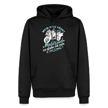 Motards père enfant motard Drôle De dicton - Sweat à capuche Premium bio Homme - noir - Devant - Nico (187cm)
