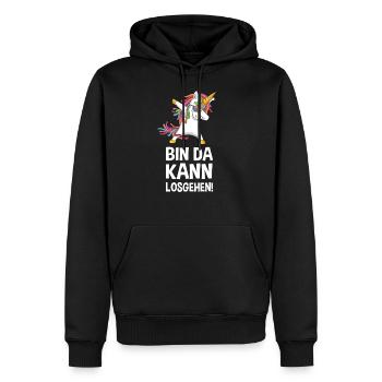 Bin da kann losgehen dabbing unicorn Geschenk - Männer Premium Bio Hoodie - Schwarz - Vorne - Nico (187cm)