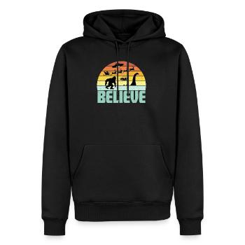 Believe Santa Claus Bigfood Nessie UFO Retro Sonne - Männer Premium Bio Hoodie - Schwarz - Vorne - Nico (187cm)