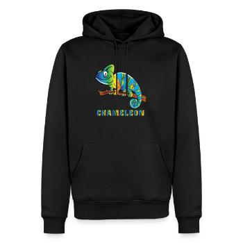 Buntes Chamäleon mit Buntem Schriftzug - Männer Premium Bio Hoodie - Schwarz - Vorne - Nico (187cm)
