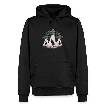 Funny Alien Dino kidnapping design gift - Men’s Premium Organic Hoodie - black - Front - Nico (187cm)