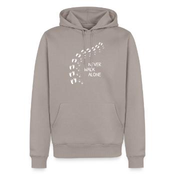 Never Walk Alone - Men’s Premium Organic Hoodie - taupe - Front - Nico (187cm)