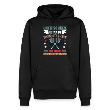 Badminton Rentner Geschenk Lustig Herren Spruch - Männer Premium Bio Hoodie - Schwarz - Vorne - Nico (187cm)
