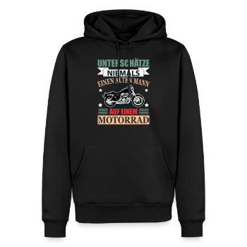 Motorrad Rentner Geschenk Lustig Herren Spruch - Männer Premium Bio Hoodie - Schwarz - Vorne - Nico (187cm)
