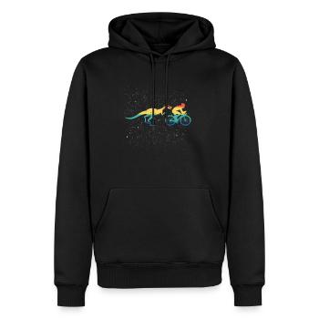 Conception de cadeau de vélo rétro Velociraptor Dino - Sweat à capuche Premium bio Homme - noir - Devant - Nico (187cm)