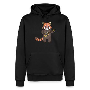 Un panda rouge joue de la guitare. - Sweat à capuche Premium bio Homme - noir - Devant - Nico (187cm)