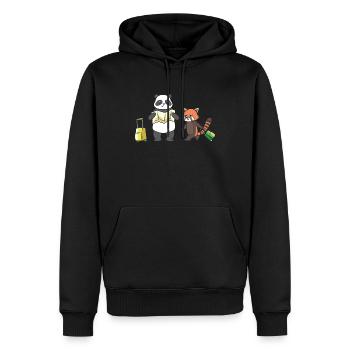 Zwei Pandas auf Reise. - Männer Premium Bio Hoodie - Schwarz - Vorne - Nico (187cm)