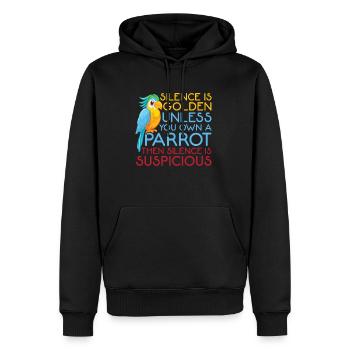 Le silence graphique drôle de perroquet est un oiseau d'or - Sweat à capuche Premium bio Homme - noir - Devant - Nico (187cm)