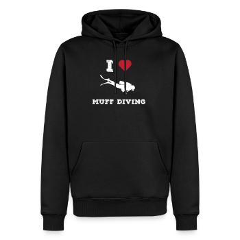 Perverti Humour Muff Diving Oral Sex Joke - Sweat à capuche Premium bio Homme - noir - Devant - Nico (187cm)