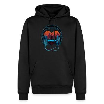 Casque de musique bande son de battement de coeur - Sweat à capuche Premium bio Homme - noir - Devant - Nico (187cm)