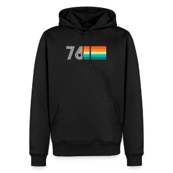 Anniversaire 76 - RETRO vintage - Sweat à capuche Premium bio Homme - noir - Devant - Nico (187cm)