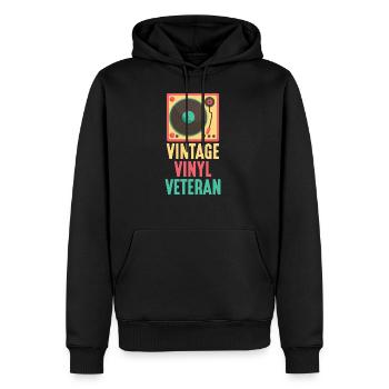 Platine vinyle rétro vinyle techno dj - Sweat à capuche Premium bio Homme - noir - Devant - Nico (187cm)