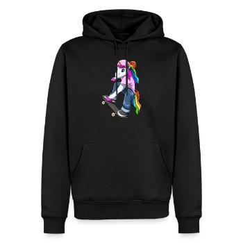 Licorne sur planche à roulettes - patineur licorne - Sweat à capuche Premium bio Homme - noir - Devant - Nico (187cm)