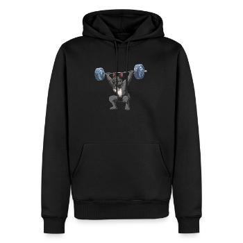 Fitness French Bulldog - Frenchie mit Langhantel - Männer Premium Bio Hoodie - Schwarz - Vorne - Nico (187cm)