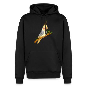 Calopsitte sur branche - Sweat à capuche Premium bio Homme - noir - Devant - Nico (187cm)